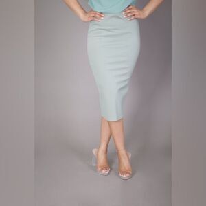 Express NWT High Waist Knit Skirt Size M Medium Gray Blue Midi Pencil New